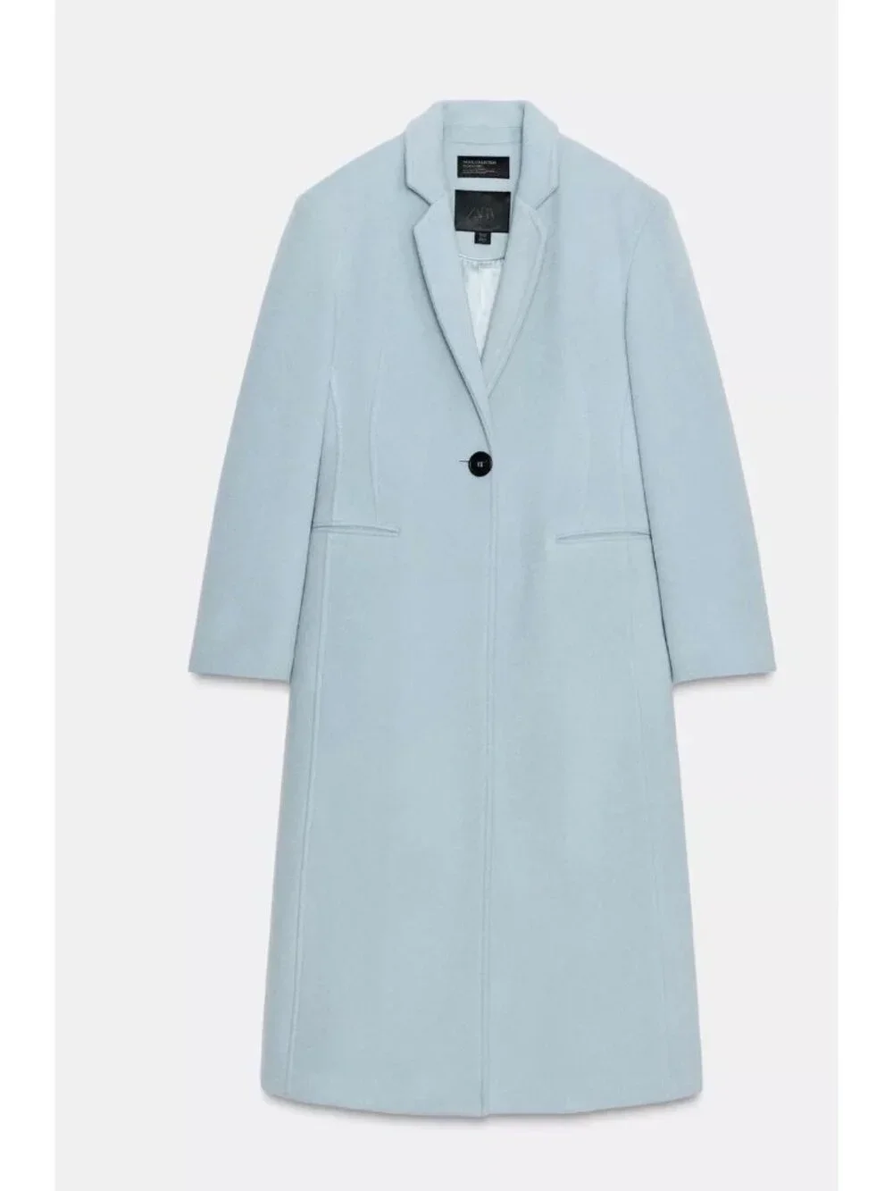 Zara Womens Long Coat XS Sky Blue Wool Collection Italian Fabric 8882/805 NWT